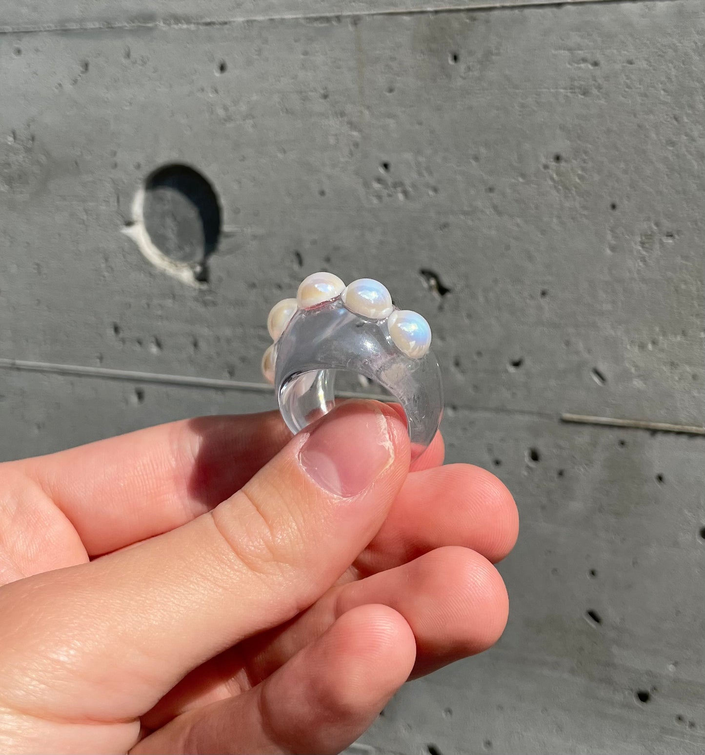 Pearl clear bubble ring