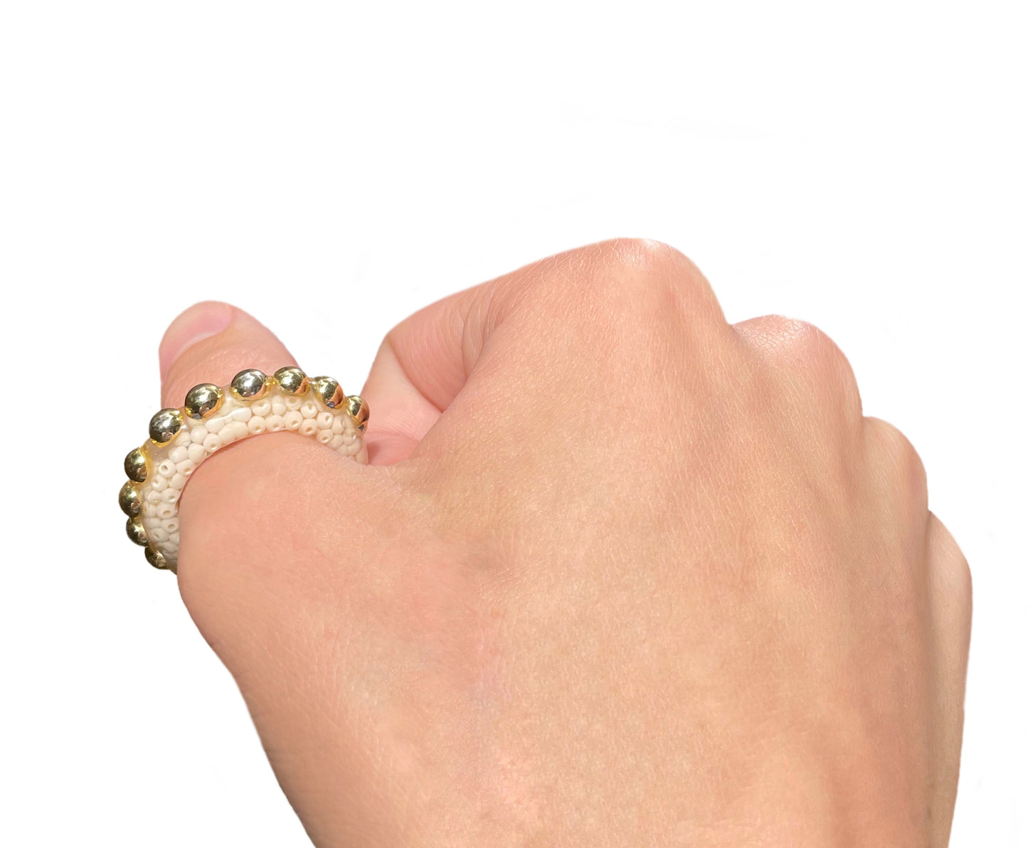 Mini cream gold bead ring