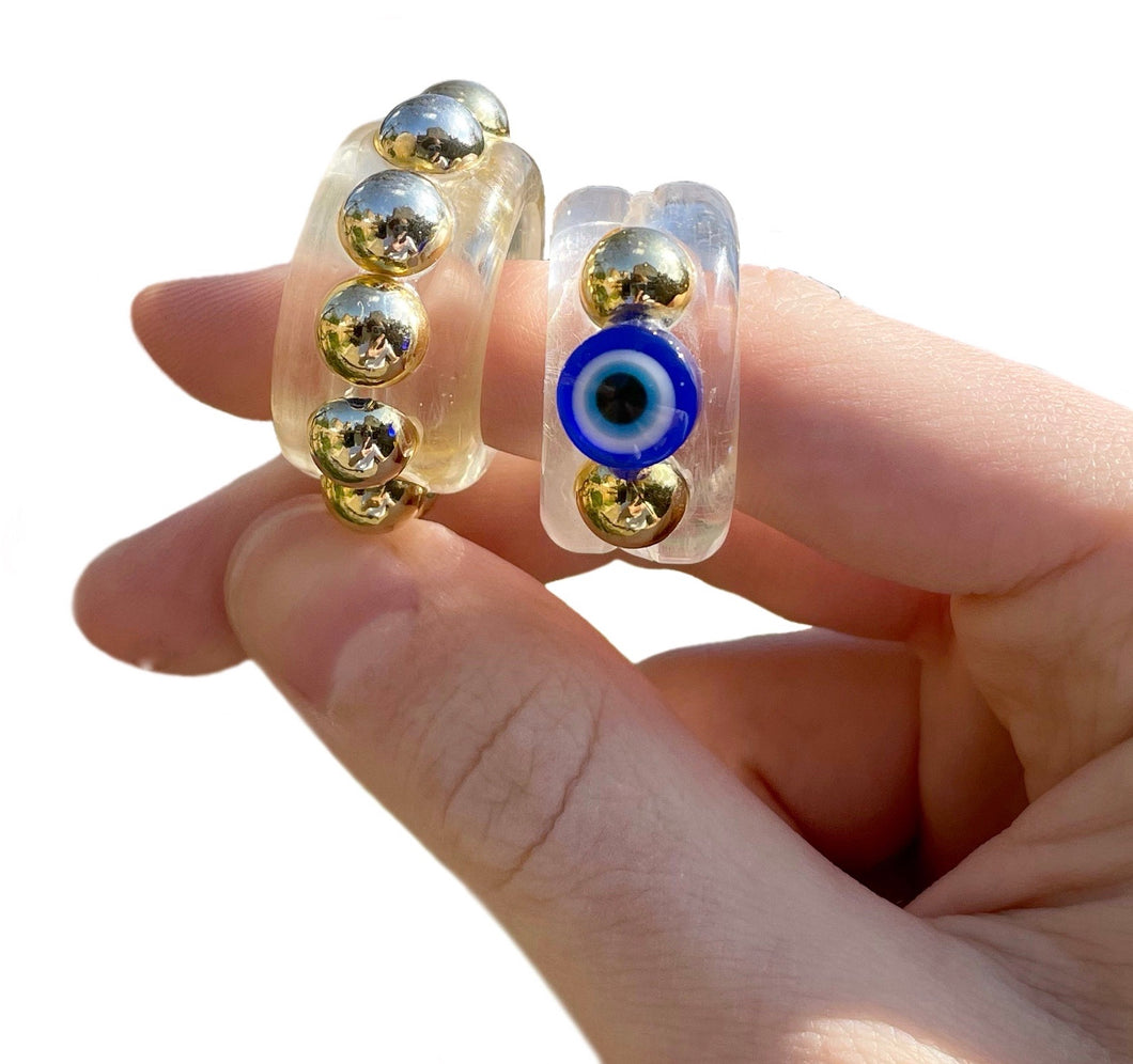 Evil eye and gold bead ring set