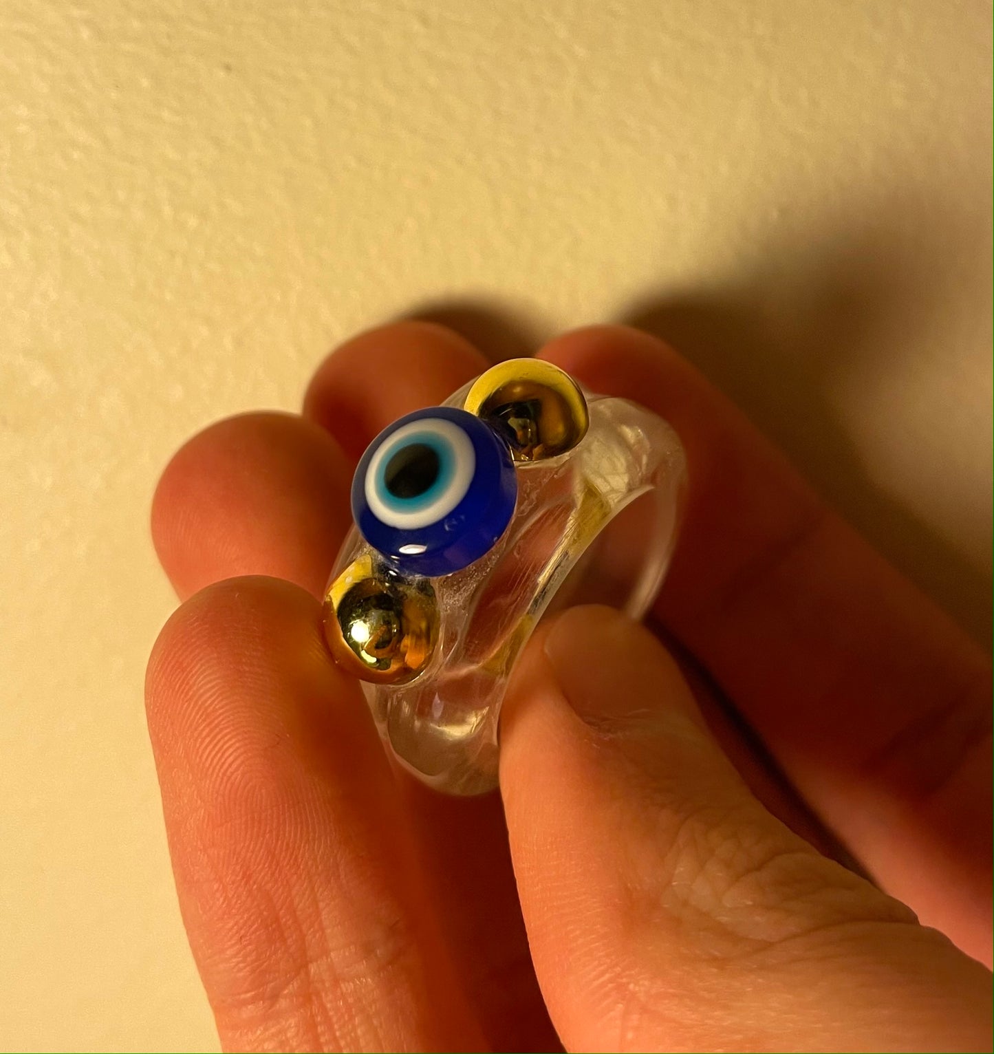 Evil eye and gold bead ring set