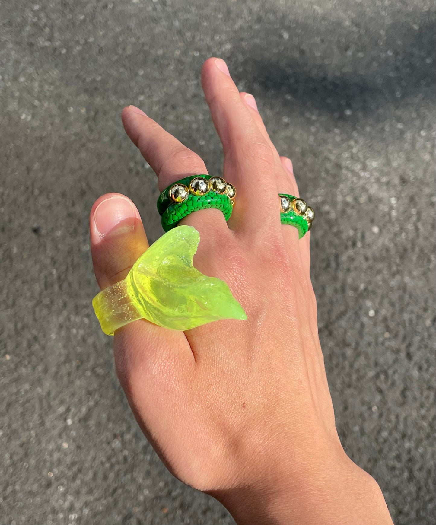 Alien green shark head ring