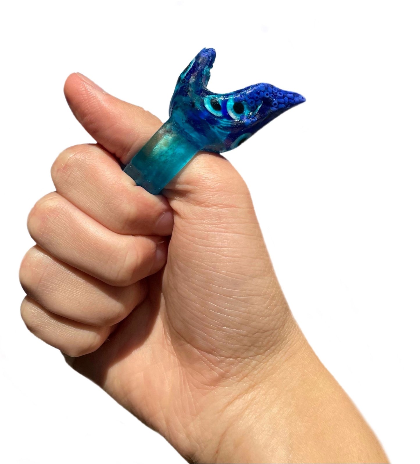 Ocean blue evil eye shark head ring