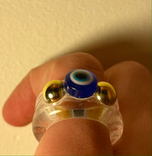 Load image into Gallery viewer, Evil eye and gold bead ring set

