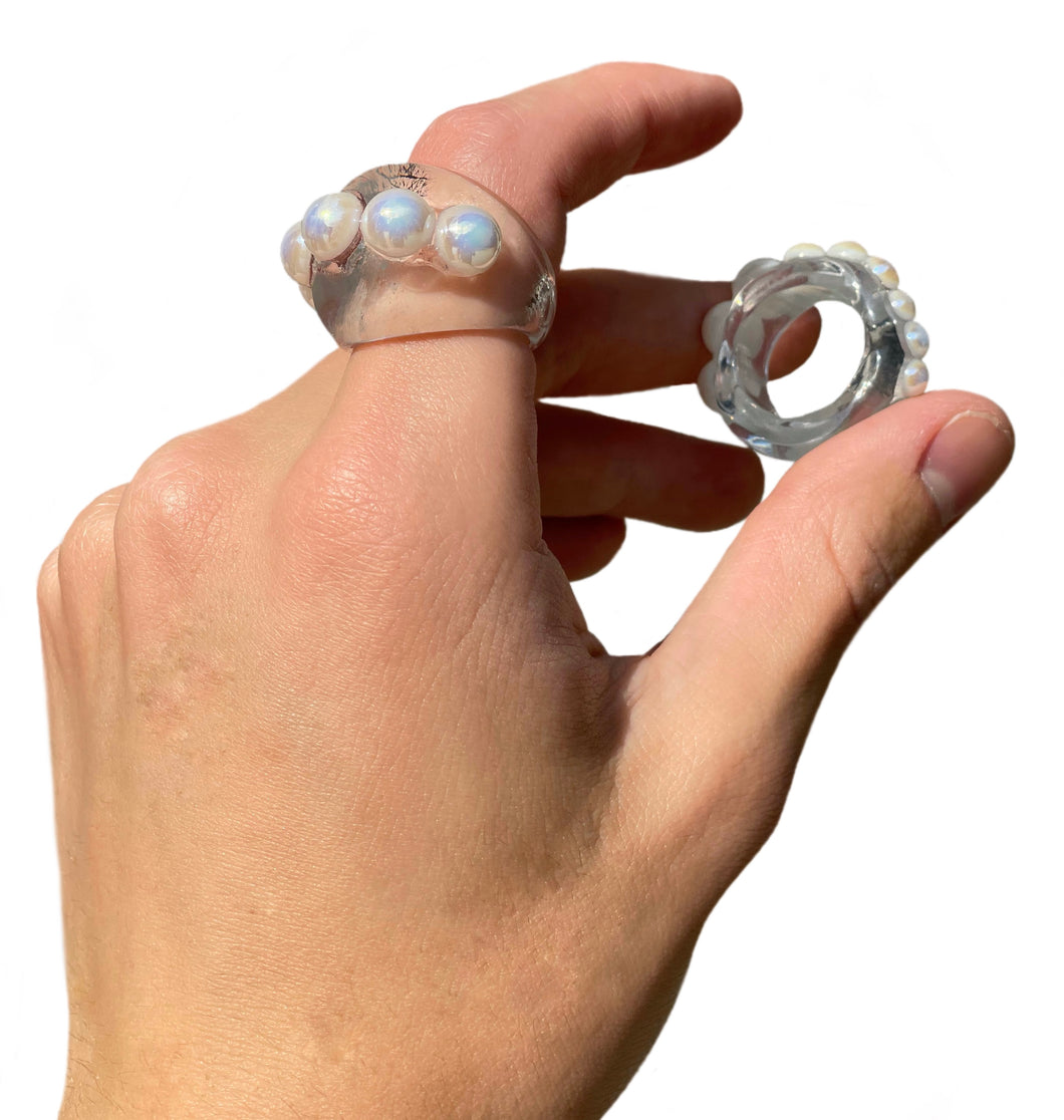 Pearl clear bubble and Pearl clear ring set
