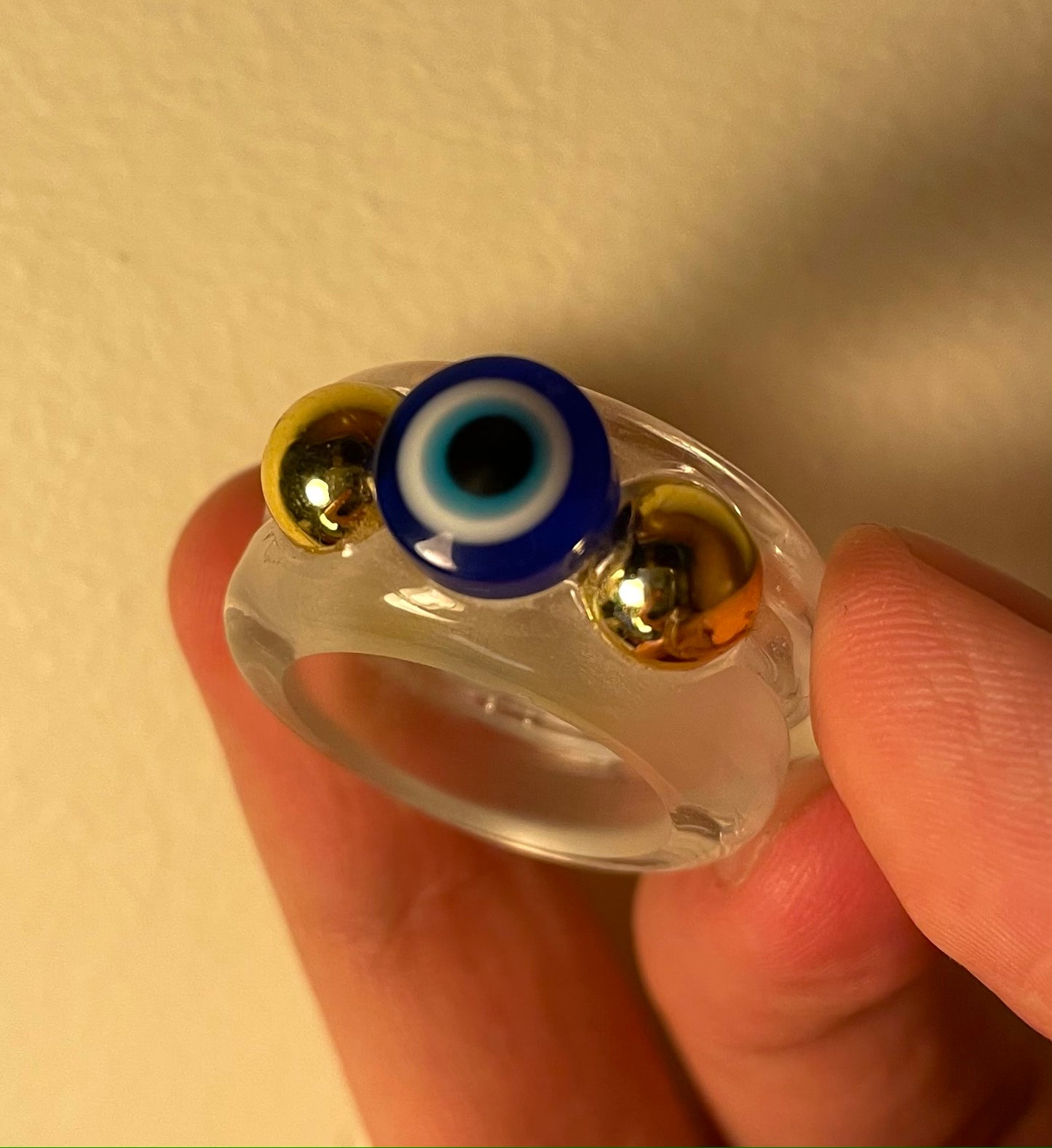 Evil eye and gold bead ring set