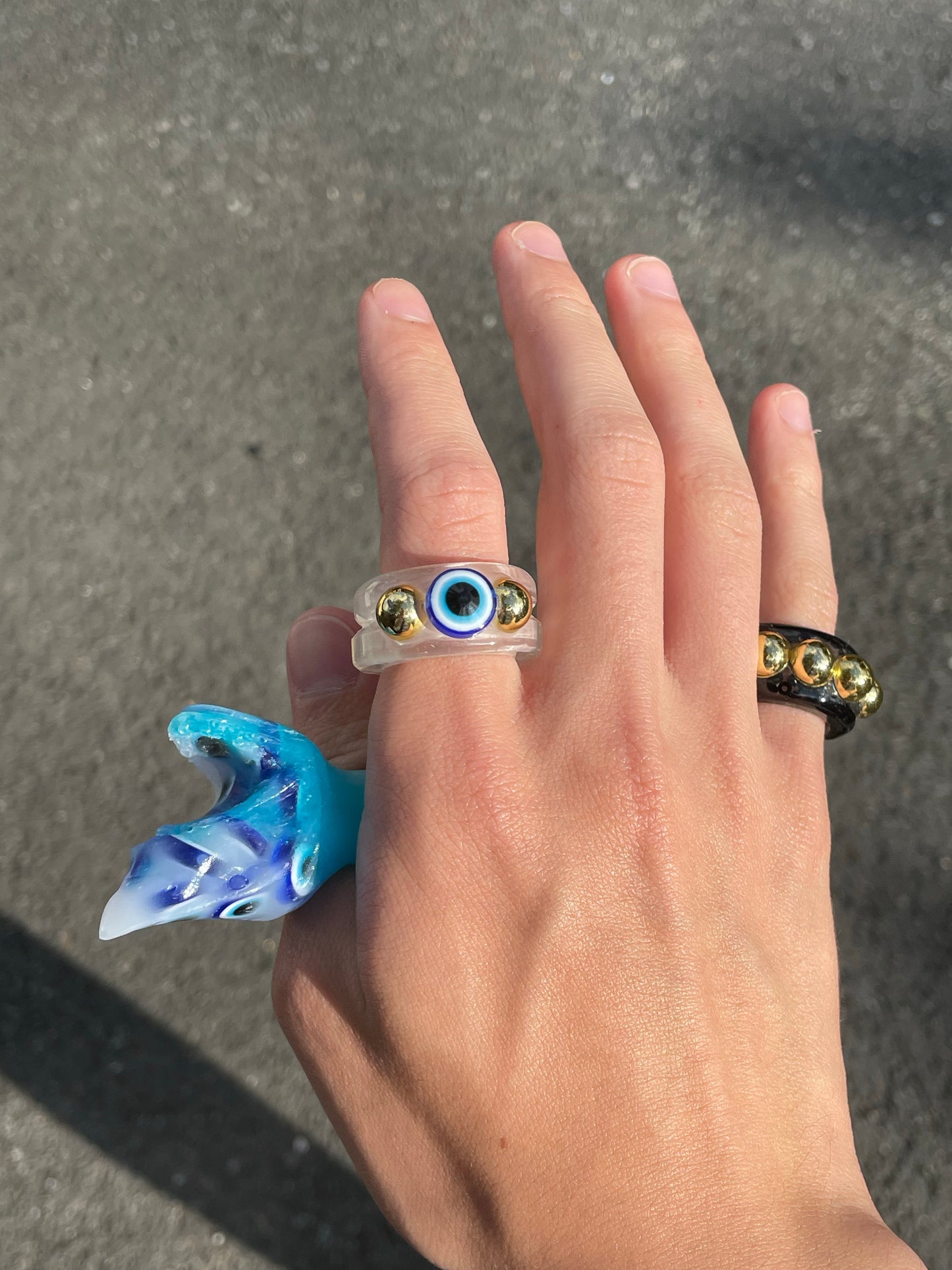Evil eye Shark head ring