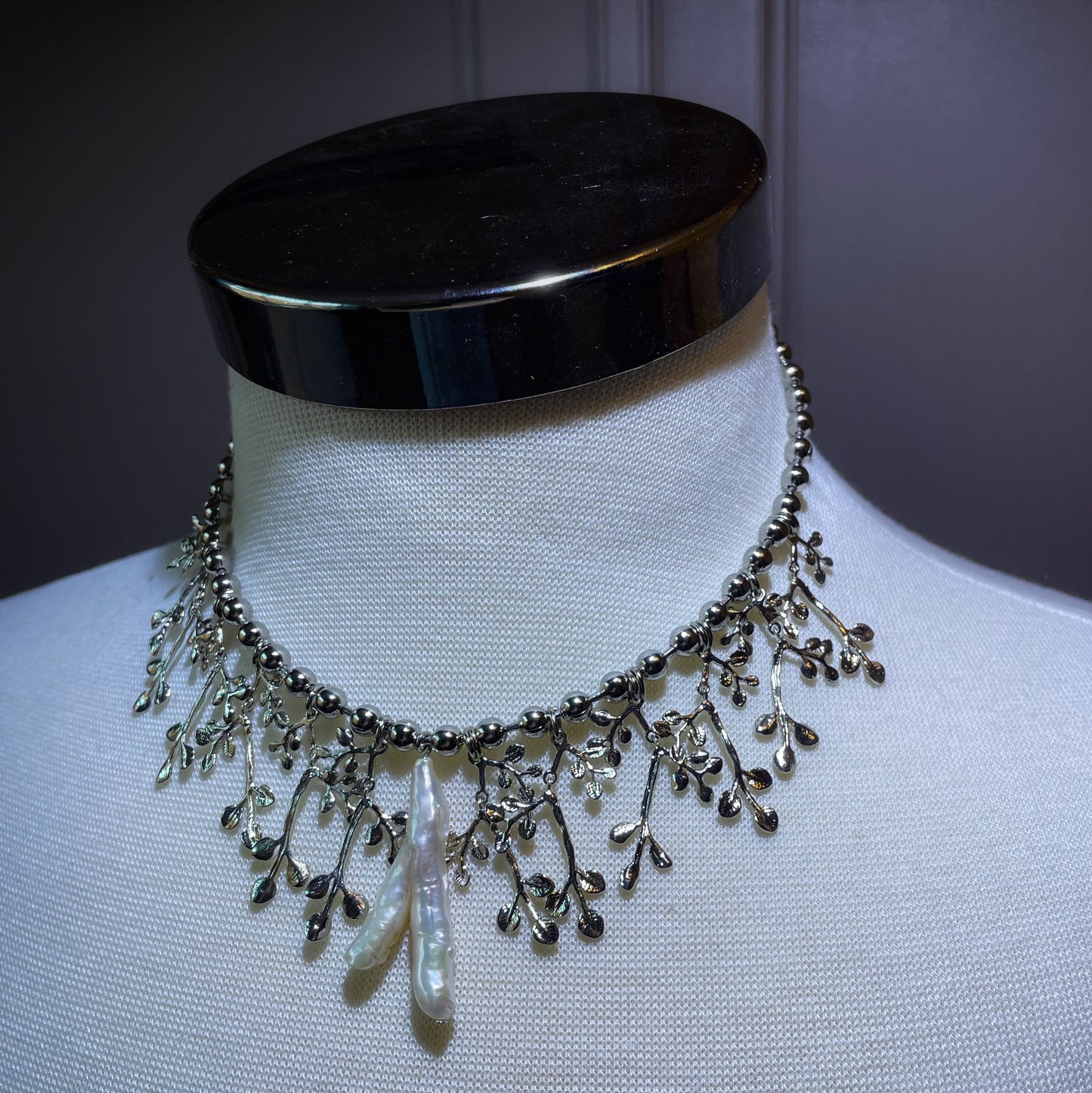 Silver leaf necklace
